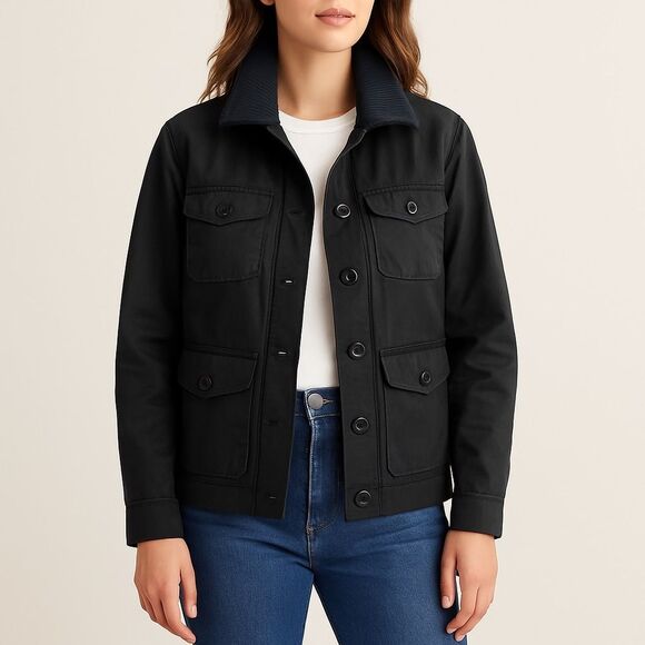 J. Crew Jackets & Blazers - J. Crew Washed & Aged Utility Jacket Black Cotton Field Coat Women’s Size Small